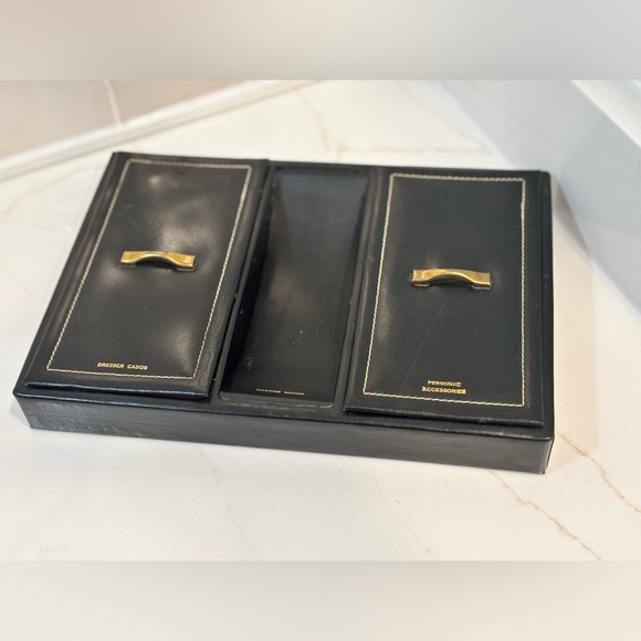 Other - Vintage Men’s Valet Tray Dresser Caddy Black Leather Organizer